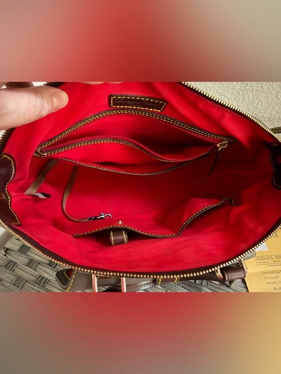 Dooney & Bourke Gray Pebbled Leather Satchel with Brown Trim - Picture 11 of 16